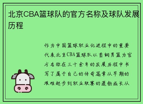 北京CBA篮球队的官方名称及球队发展历程