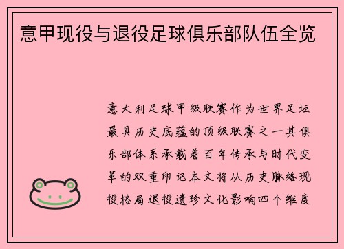 意甲现役与退役足球俱乐部队伍全览