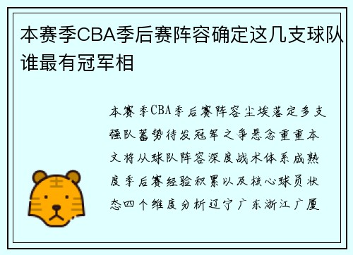 本赛季CBA季后赛阵容确定这几支球队谁最有冠军相